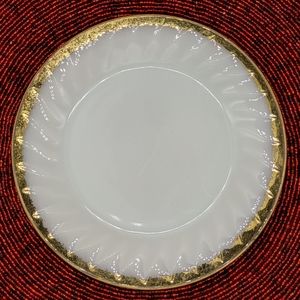 FIRE KING 8" Swirl Pattern White and Gold Trim